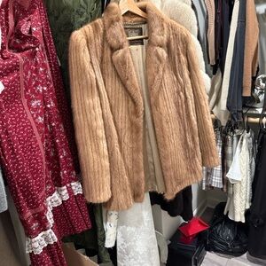 Real Mink Fur Coat with hook eyes close